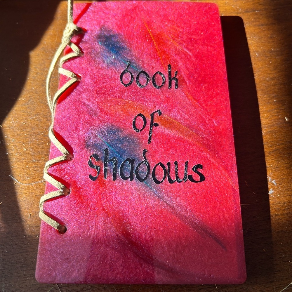 New red resin book of shadows- embedded feathers-add the ink set